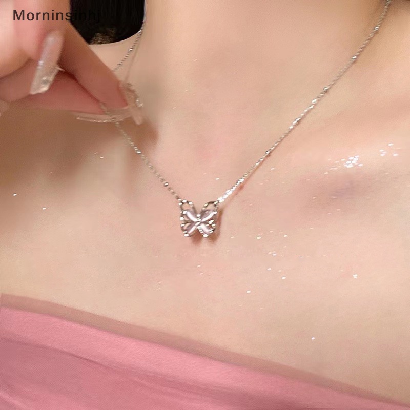 Mornin Shiny Butterfly Necklace Indah Warna Silver Kristal Berlian Imitasi Liontin Rantai Kalung Untuk Wanita Pesta Pernikahan Perhiasan Hadiah id