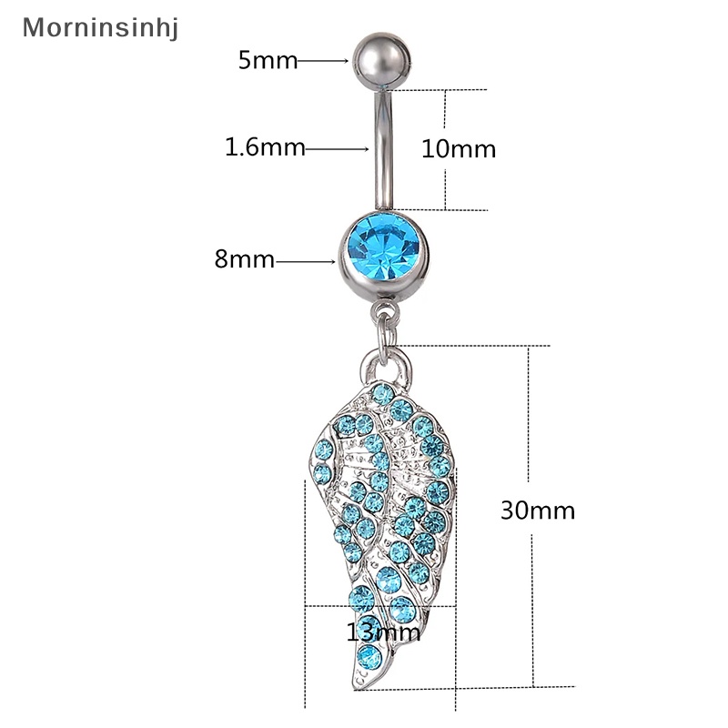 Mornin Kristal Zirkon Sayap Pusar Cincin Stainless Steel Belly Button Rings Woman Fashion Perhiasan Tubuh Hadiah id