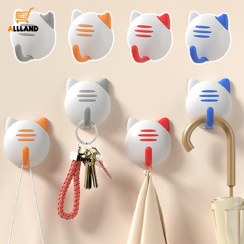1pc Warna Random Bentuk Kucing Lucu Kait Dinding Bahan Plastik ABS/ Pintu Belakang Perekat Diri Menghemat Ruang Kunci Rak Gantung/ Kait Kartun Hias Rumah