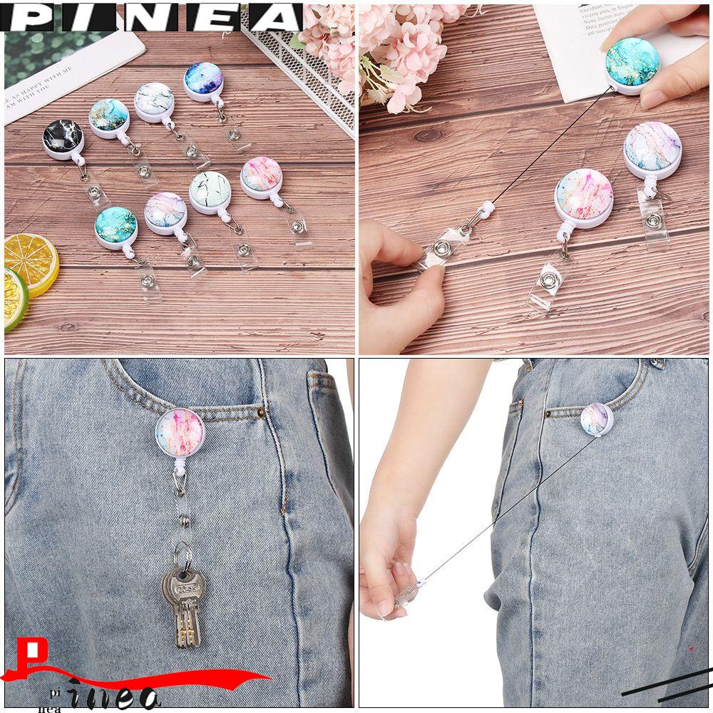 Nanas 1pc Badge Holder Fashion Unisex Gantungan Kunci ID Kartu Nama Anti Hilang Klip Alat Tulis Pola Marmer Berbintang