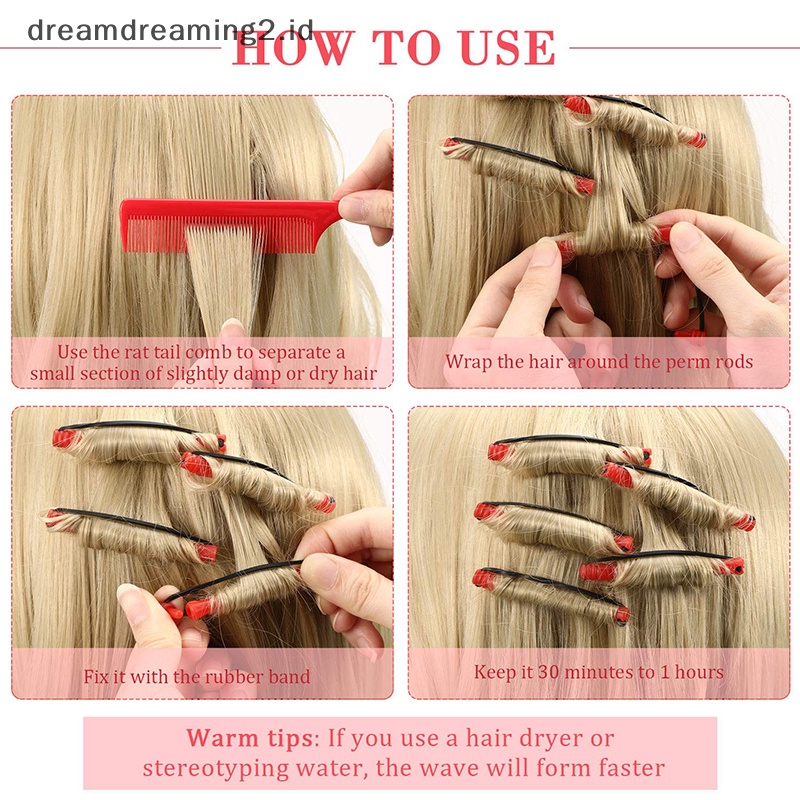 (drea) 12pcs Batang Perm Rambut Gelombang Dingin Plastik Perming Hair Curling Rol Pengeriting//