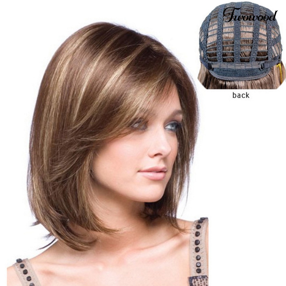 Twowood Lady Fashion Miring Bang Bob Potongan Rambut Wig COSPLAY Pesta Party Malam Dekorasi Rambut