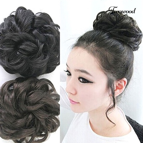 Twowood Hot Wanita Lady Wavy Curly Dish Rambut Sanggul Ekstensi Sopak Chignon Scrunchie