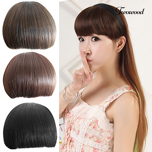 Twowood Wanita Gadis Kecantikan Klip Di Rambut Depan Rapi Bang Lurus Fringe Hair Extension