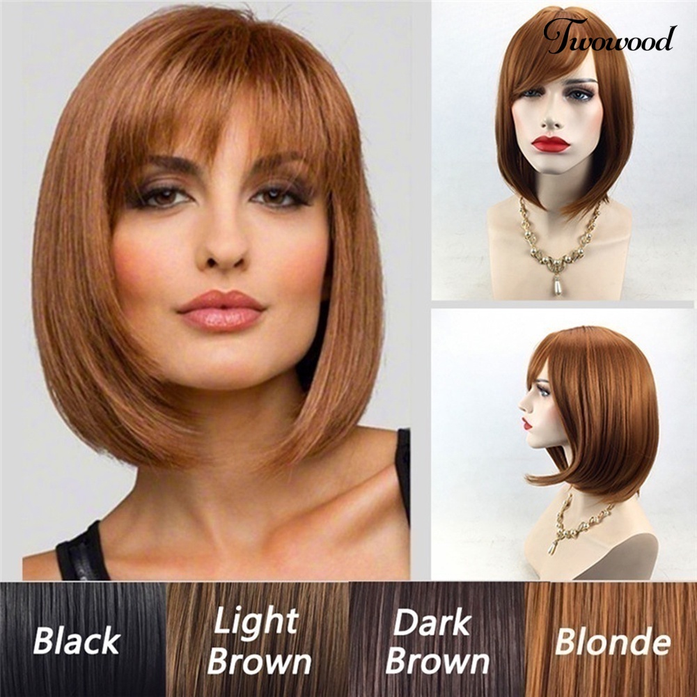 Twowood 30cm Bobo Gaya Panjang Bahu Lurus Bang Wig Wanita Fringe Hair Extension