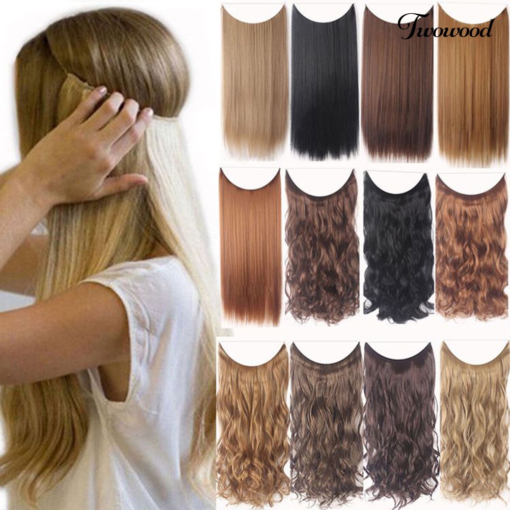 Twowood Fashion Wanita Panjang Lurus Keriting Wig Penuh Kepala Sopak Klip Rambut Ekstensi