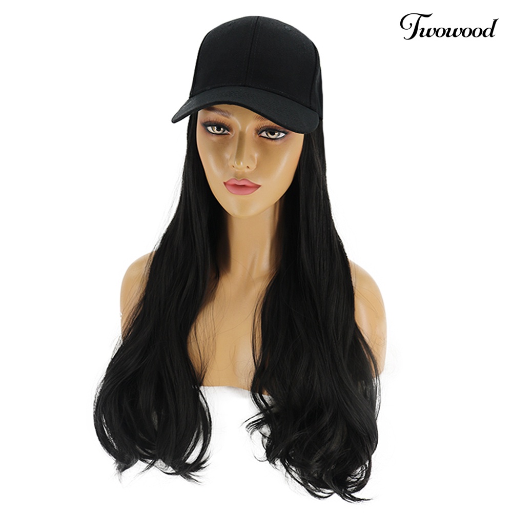 Twowood Charming Women Lady Wig Rambut Palsu Sintetis Keriting Panjang Hairpiece Hair Extension Dengan Topi