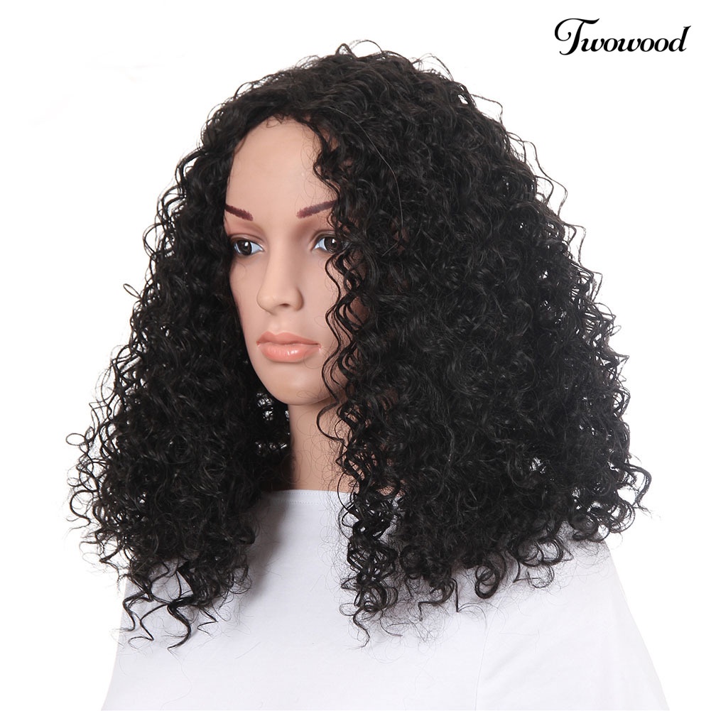 Twowood Wanita Fashion Afrika Keriting Bergelombang Rambut Pendek Suhu Tinggi Serat Wig Sopak