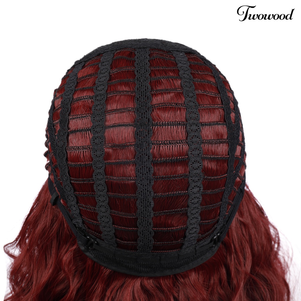 Twowood Fashion Wanita Merah Halus Panjang Keriting Wig Suhu Tinggi Serat Pesta Sopak