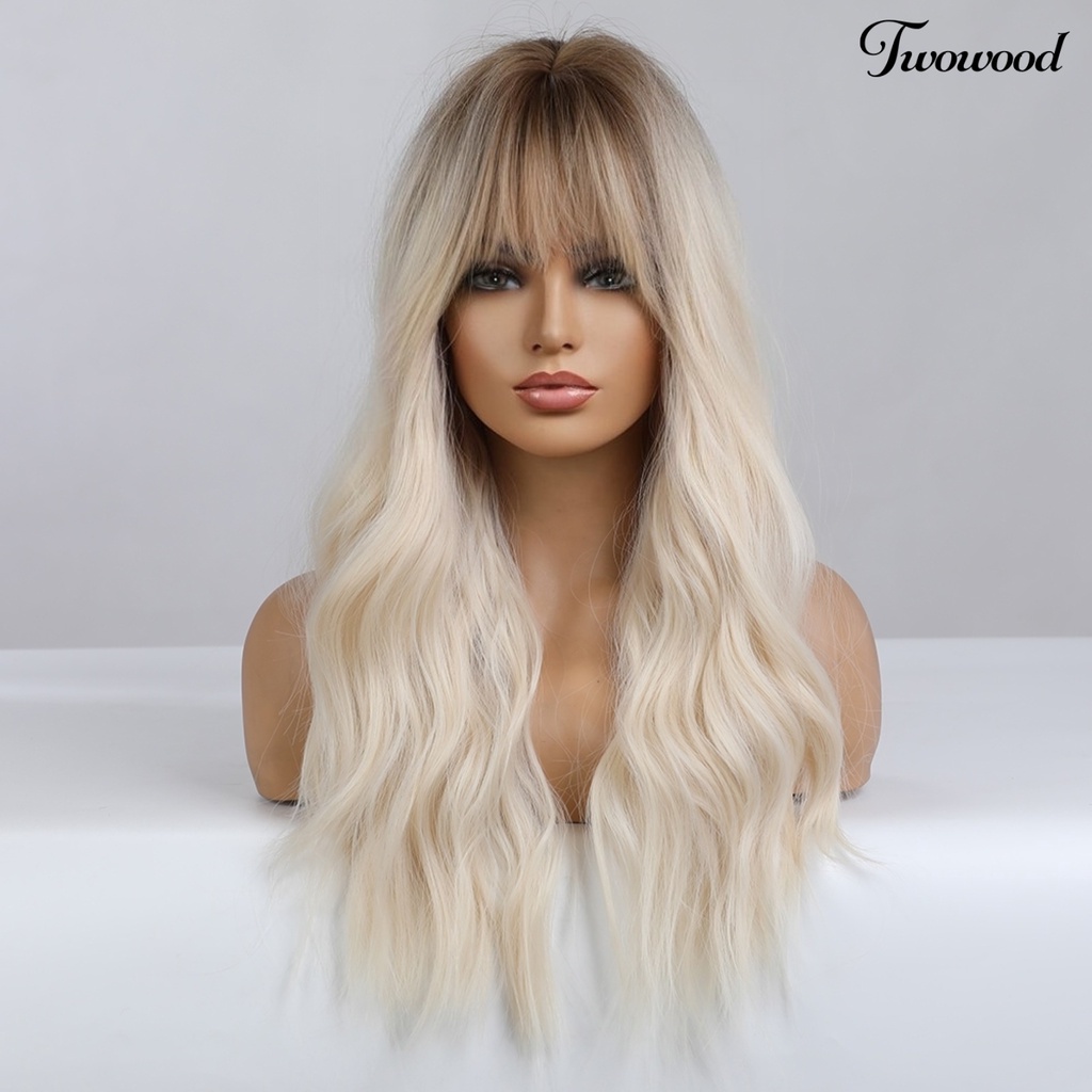 Twowood Wig Gelombang Panjang Efek Gradien Ekstensi Rambut Ringan Wanita Tahan Panas Wig Cosplay Serat Warna-Warni Untuk Perempuan