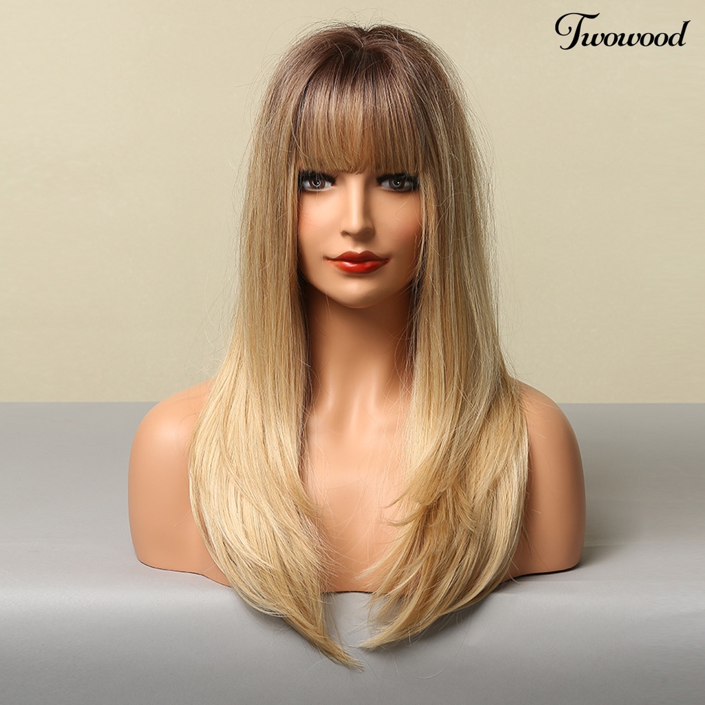 Twowood Wig Poni Sebagian Universal Halus Ringan Poni Pisah Sebagian Coklat Gradiasi Rambut Palsu Pirang Untuk Rumah