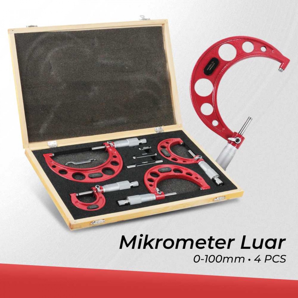 Alat Ukur Ketebalan Diameter Mikrometer Luar 0-100mm Akurasi 0.01mm