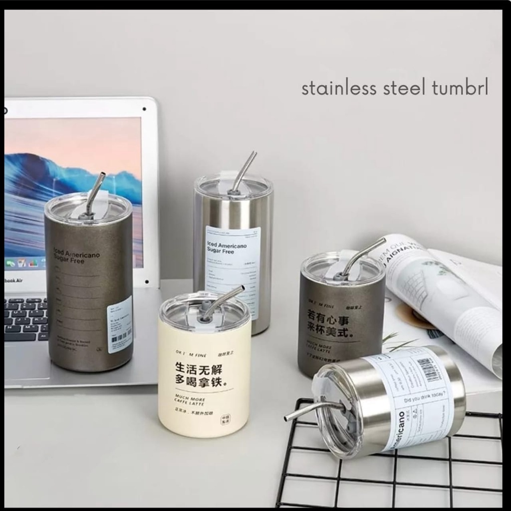 Botol Minum Stainless Steel  Termos Cup Botol Bahan Stainless Free Sedotan Botol Semi DOFF &amp; GLOSSY