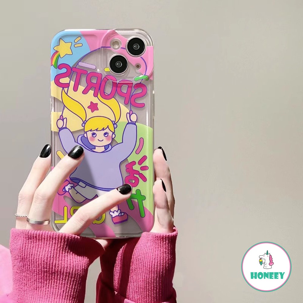 IPHONE Casing Ponsel Gadis Olahraga Lucu Kartun Happy Untuk Iphone11 12 13 14 Pro Max XR Xs8 7plus Fashion Colorful Shockproof Soft Cover