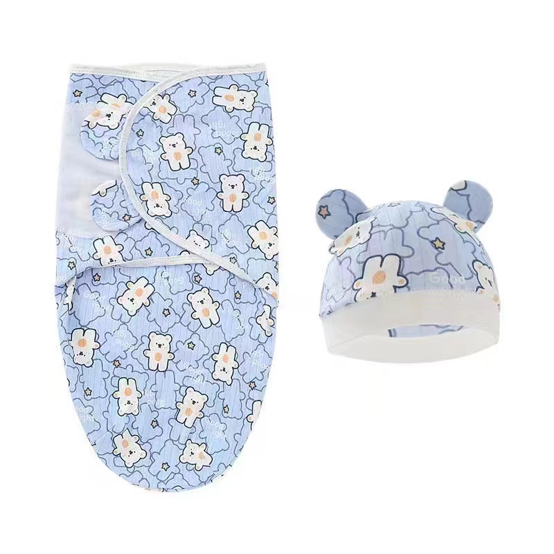 cod 2pcs /set bedong bayi instan &amp; topi swaddle baby newborn sleeping bag katun adem nyerap keringat