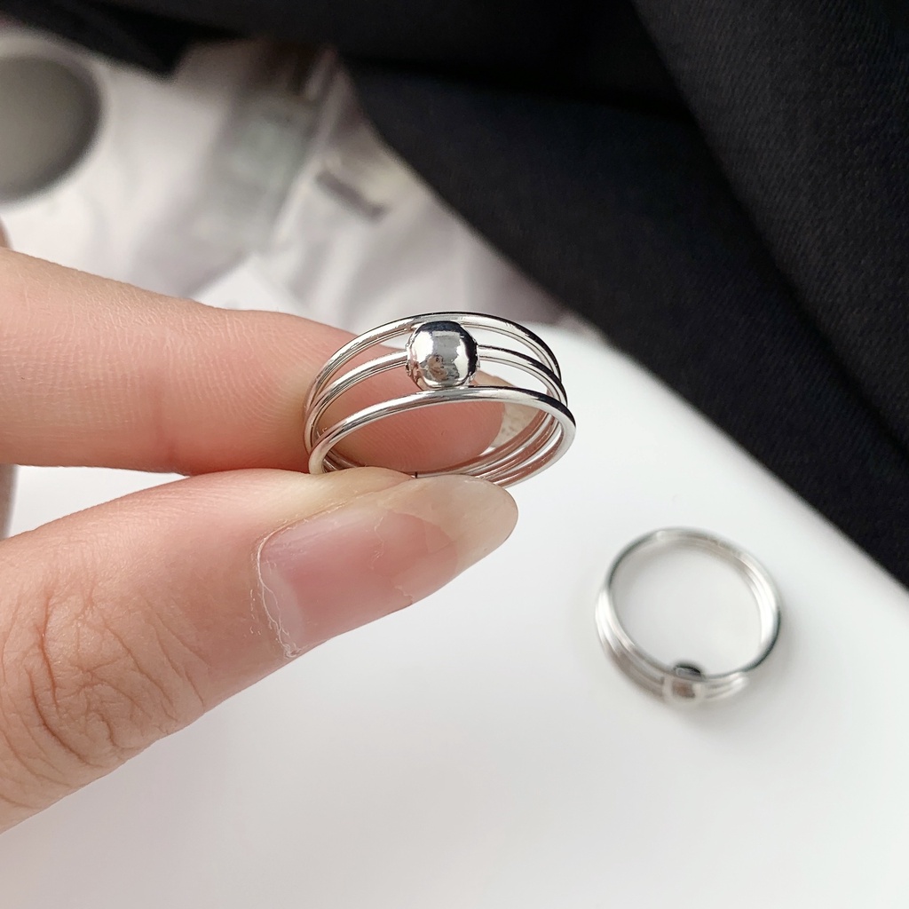 Cincin Tiga Lapis Bulat Minimalis Perempuan Sederhana All-Match Gaya Keren Desain Niche Cincin Ring Male