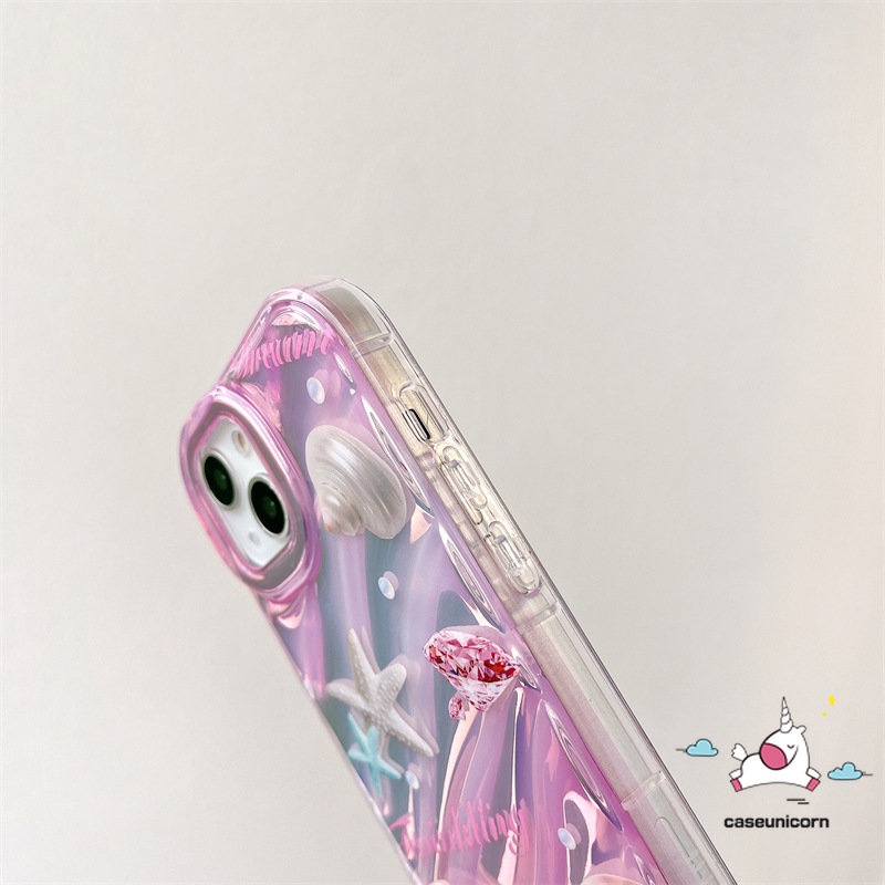 IPHONE Casing Berlian Whelk Pantai Cinta Hati Kreatif Kompatibel Untuk Iphone13 11 7Plus 14 12 Pro MAX XR X7 8 6 6S Plus XS MAX SE 2020mewah Dazzle Kartu Warna 3D Stereo Corrugation Case