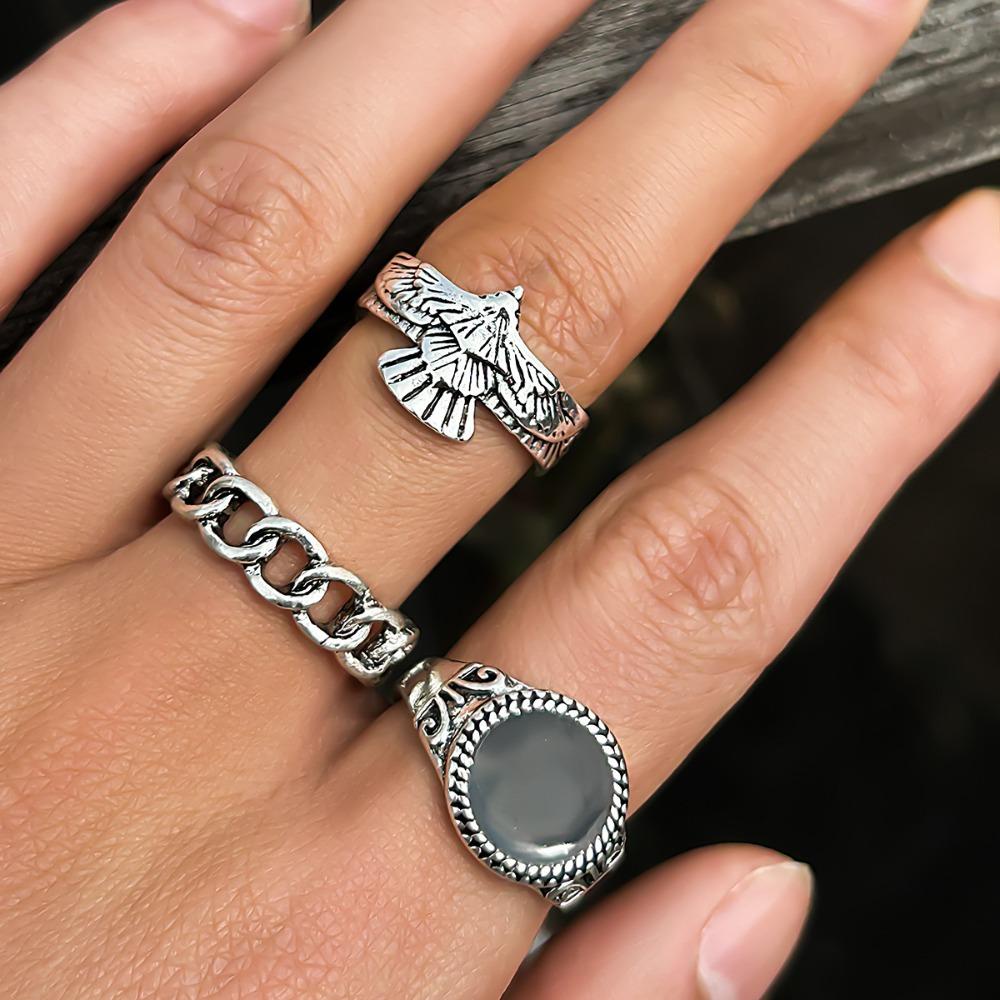 Mxbeauty Hollow Rantai Cincin Set Pasangan Perhiasan Kesederhanaan Hadiah Pacar Kreatif Gothic Punk Hip Hop Perhiasan Vintage Pria Alloy Rings