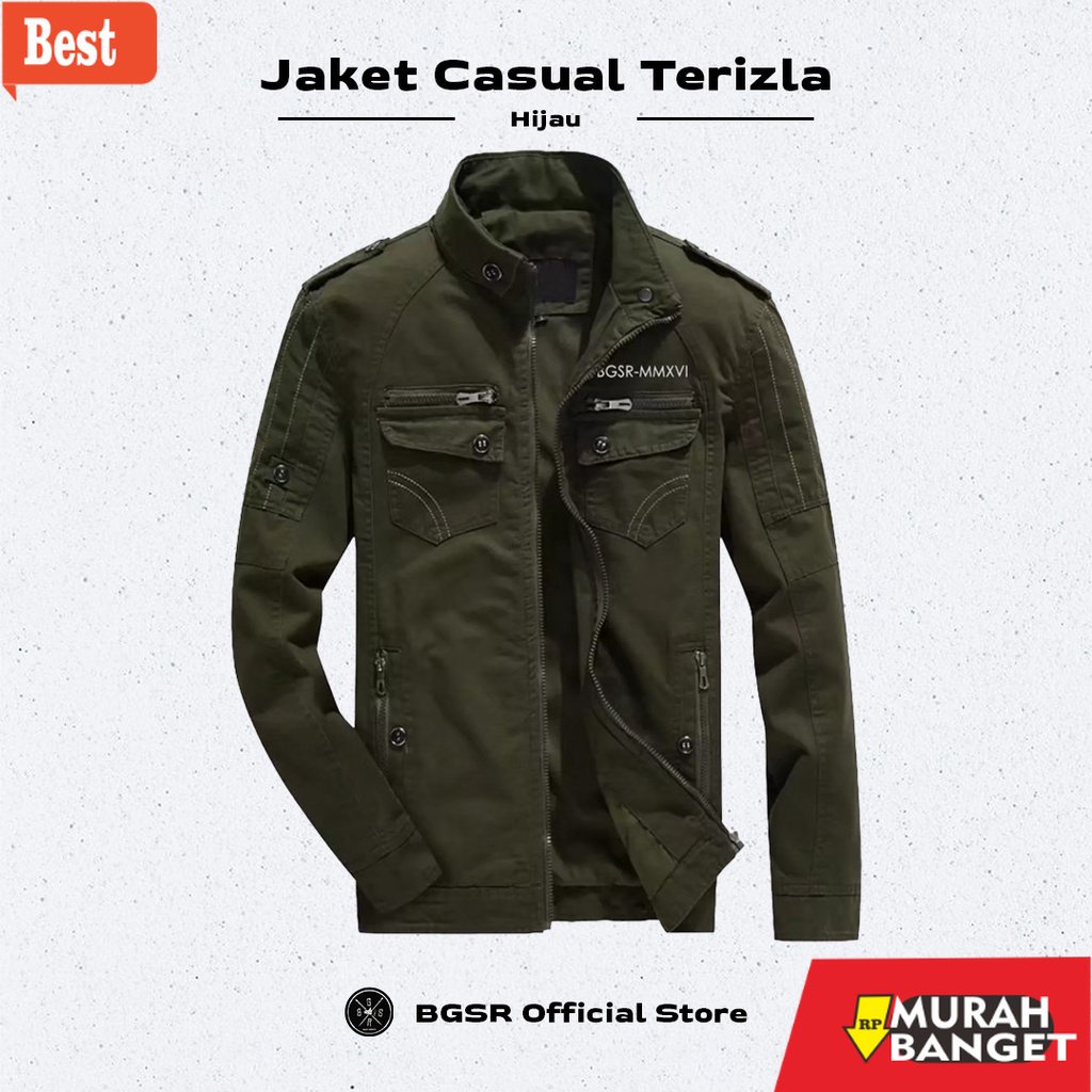 Jaket denim pria terbaru- Jaket Casual Jacket Pria Polos Canvas Sleting Saku Dalam Tebal Terizla