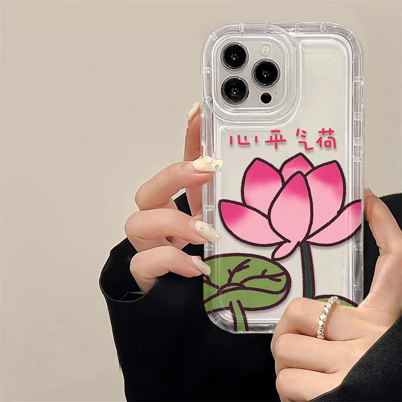 IPHONE Lotus Soft Phone Case Kompatibel Untuk Casing Iphone14 11 13 12 Pro XS Max X Xr7 +8 Plus Transparan TPU Silikon Shockproof Cover