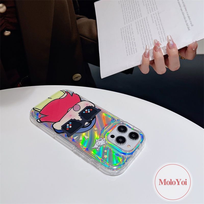 Dazzle Color 3D Stereo Corrugation Case Kompatibel Untuk IPhone 7Plus XR XS X Max 6 6S 8plus11 14 12 13 Pro Max SE 2020kacamata Hitam Keren Crayon Shin-Chan Kartu Laser Mewah Soft Case