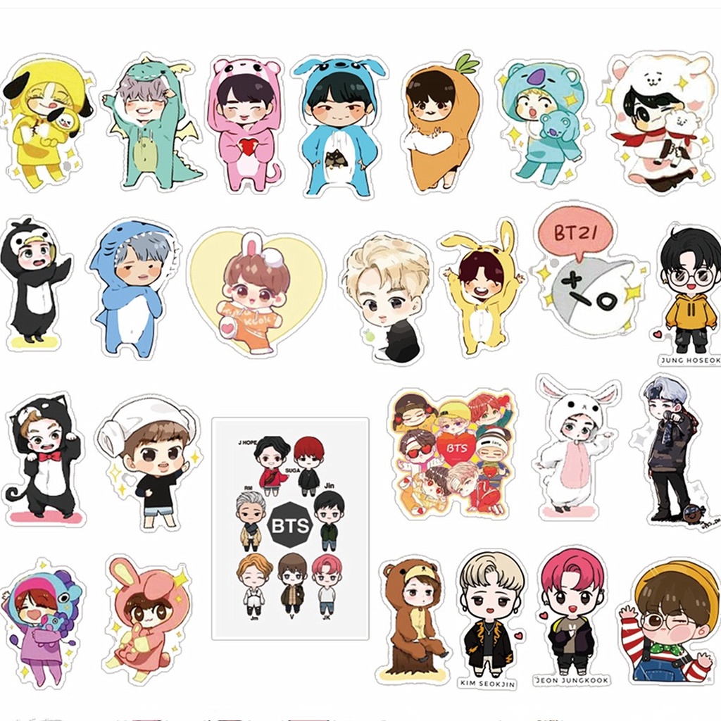 40pcs /set BT-S Foto Gambar Kartun Stiker Laptop Ponsel Bagasi DIY Dekorasi Bangtan Boys Q Ver. Paster