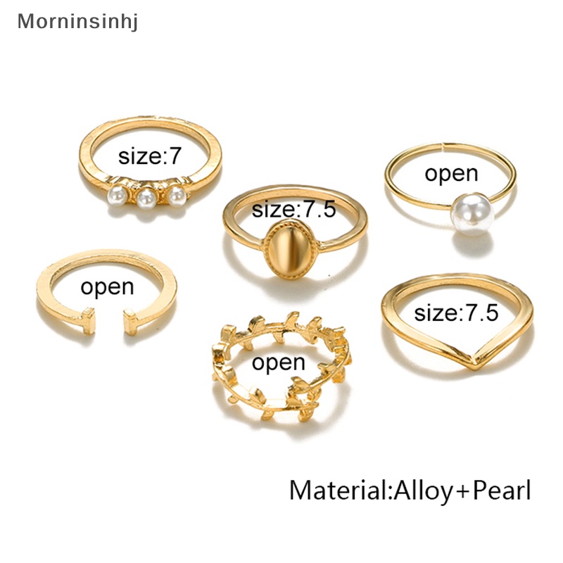 Mornin 6Pcs /Set Bohemian Midi Knuckle Ring Set Untuk Wanita Mutiara Imitasi Geometris Jari Rings Vintage Jewelry id