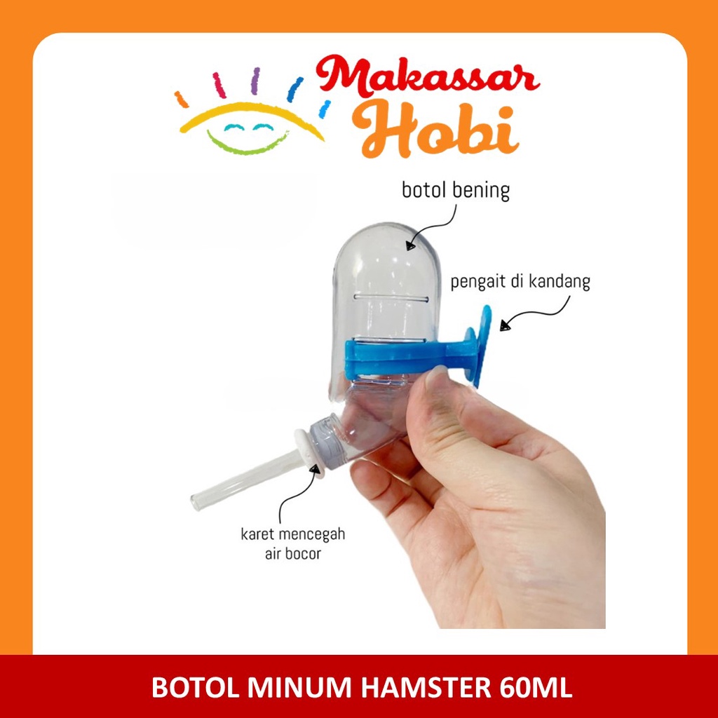 Botol Minum Hamster 60ml Pipa Karet Anti Bocor Pengait Kandang Tempat