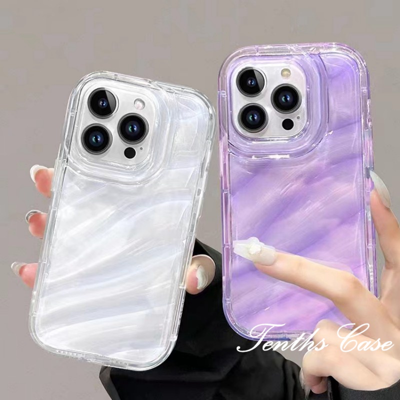 Kompatibel Untuk IPhone14 13 12 11 Pro Max8 7 6 6s Plus X Xr Xs Max SE 2020water Ripple Tebal Edge Cover Terang Ungu Dan Bening Casing Ponsel