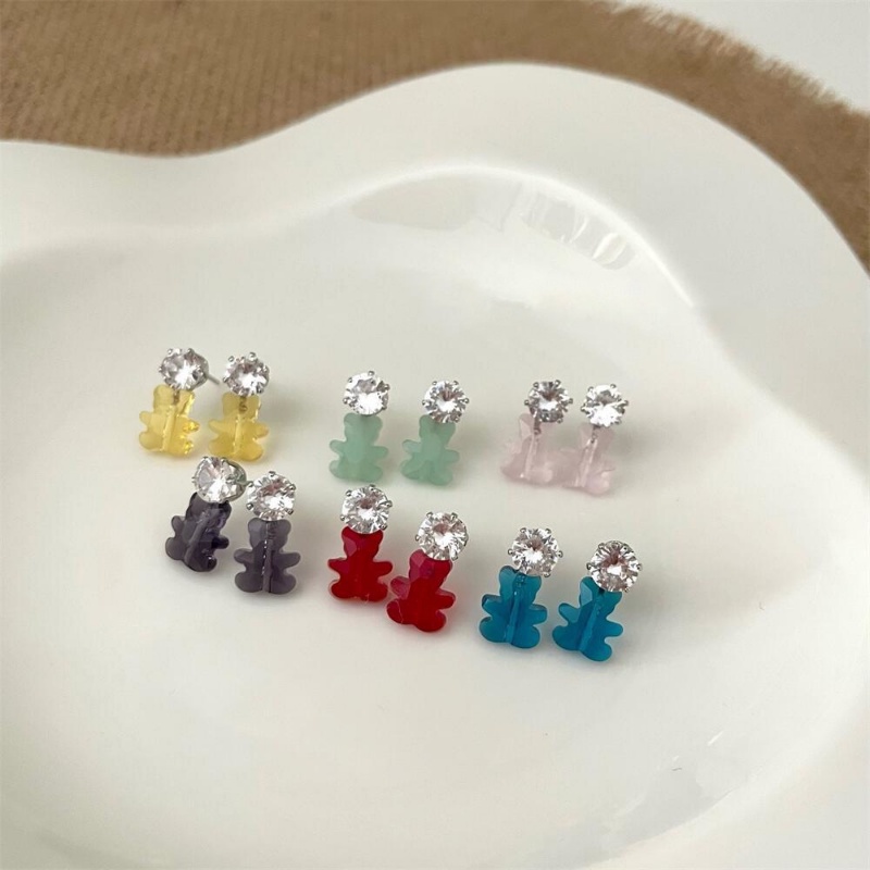 Ahellogirl Korea Selatan Dongdaemun Berlian Imitasi Lucu Childlike Small Bear Earrings Multi-Warna Penurunan Usia Warna Anting-Anting925 Perak Jarum Perempuan