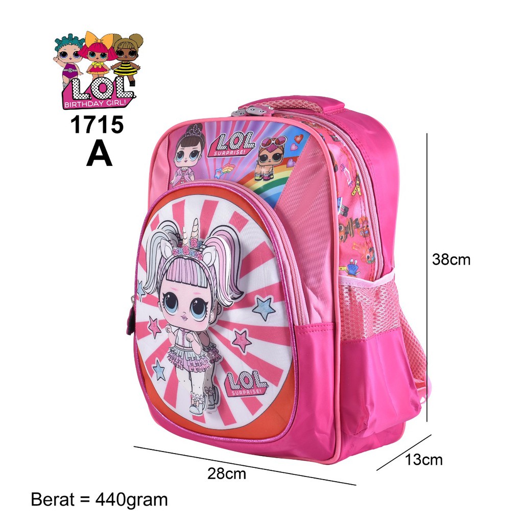 (Toko OB) Tas Cartoon Anak Perempuan Lampu+ Music 1715 14&quot; Motif Frozen,LOL,Little Pony,Unicorn,Hello Kitty