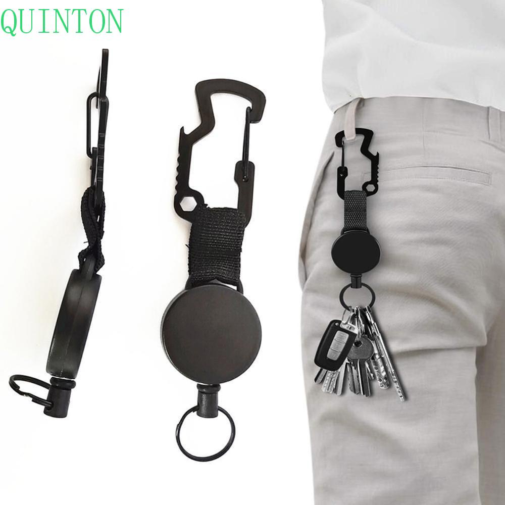 Quinton Badge Reel Name Tag Card Tarik Logam Perlengkapan Kantor Carabiner Pembuka Gantungan Kunci Klip