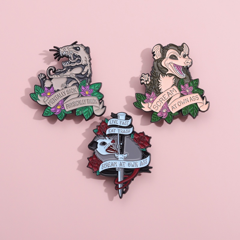 Scream At Own Ass Enamel Pin Bros Possum Texts Banner Brooch Badges Kartun Hewan Perhiasan Hadiah Untuk Teman