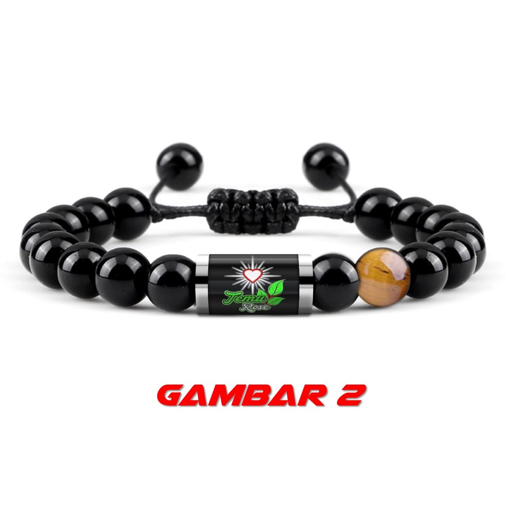 Gelang Batu Alam PSHT Pendekar Silat SH Terate Asli Black Onyx Tiger Eye Tabung Kaca Stainless Steel Pria Wanita