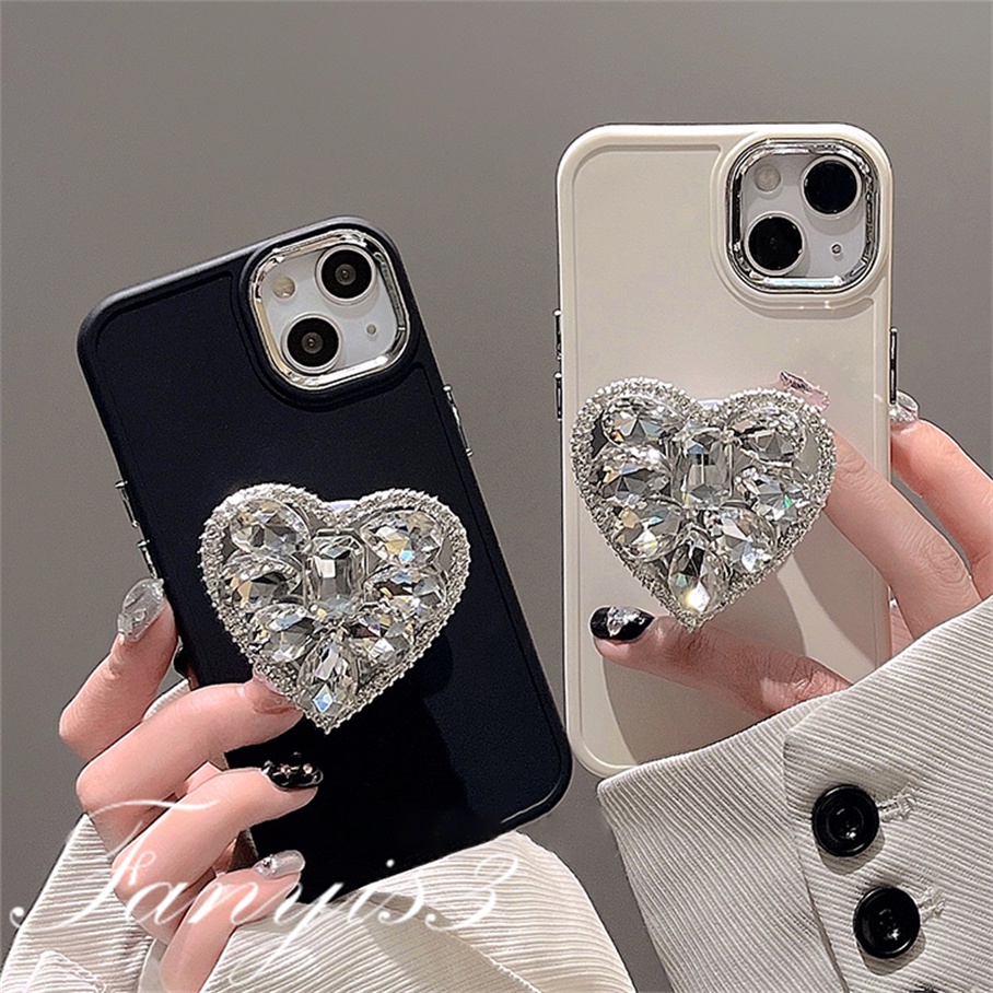 Compatible For iPhone 14 13 12 11 Pro Max X XR Xs Max 8 7 Plus Kompatibel Untuk Hitam Dan Putih Kristal Love Phone Case Lembut Cover Pelindung Dengan Bracket