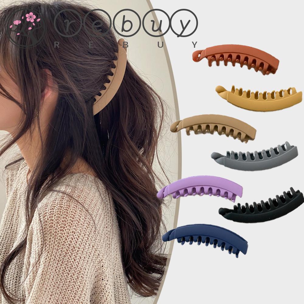 Rebuy Banana Clip Wanita Hadiah Warna Solid Jepit Rambut Frosted Ponytail Holder