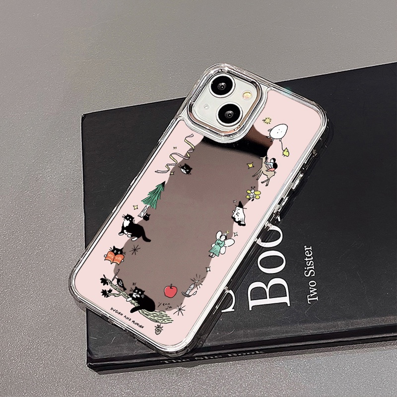 IPHONE Casing Ponsel Cermin Kartun Kompatibel Untuk Iphone11 12 13 14 12Pro 13Pro 14Pro Pro Max XR X XS Max Electroplating Tombol Perlindungan Mirror Cover