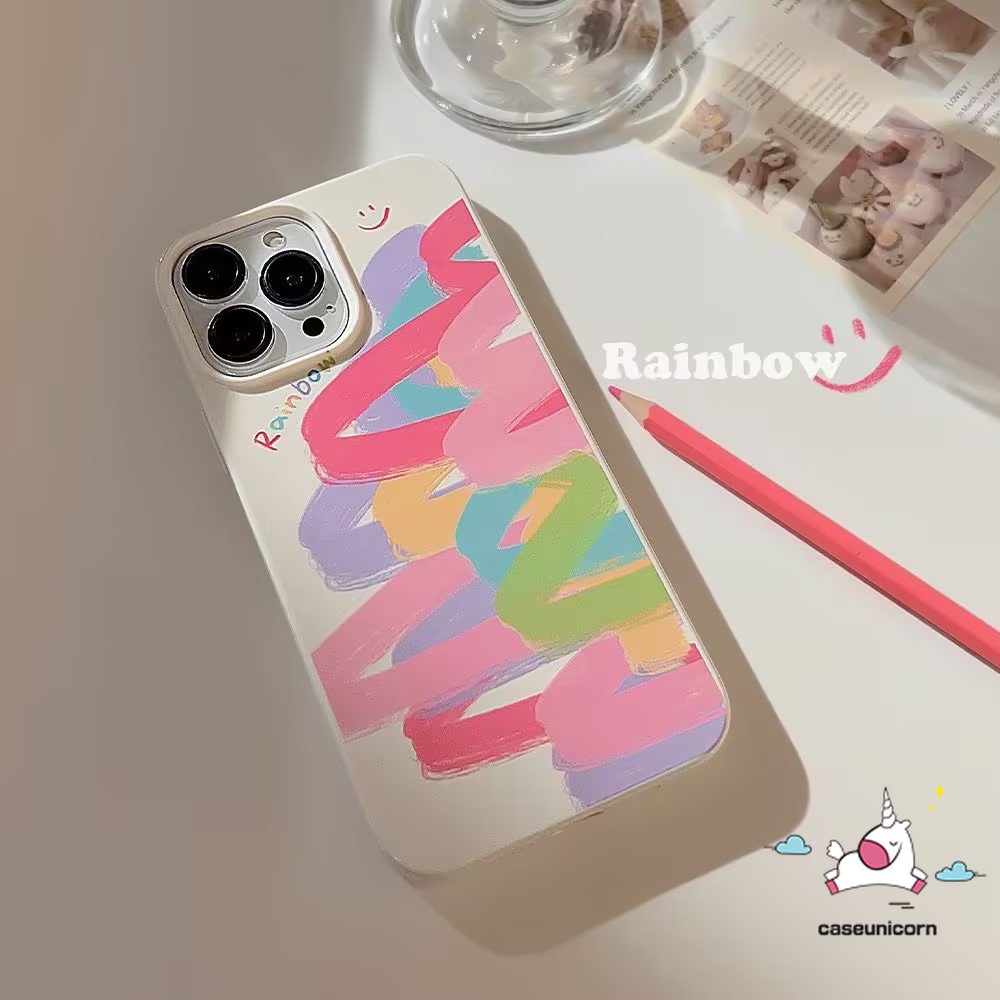 Fashion Colorful Doodle Paint Rainbow Case Kompatibel Untuk IPhone XR X11 13 14 12 Pro Max 7 8 Plus XS Max SE 2020kilap Pola Cat Air Tidak Teratur Tahan Guncangan Lembut Tpu Penutup Belakang