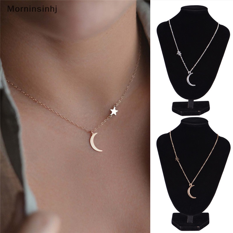 Mornin Bulan Bintang Liontin Kalung Choker Kalung Emas Perak Rantai Panjang Wanita Perhiasan id