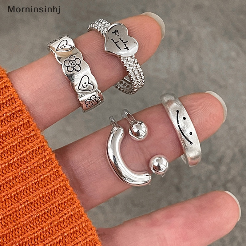 Mornin Cincin Bentuk Smile Keren Punk Warna Silver Untuk Wanita Fashion Jewelry Adjustable Open Vintage Ring Untuk Pesta Hadiah Ulang Tahun id