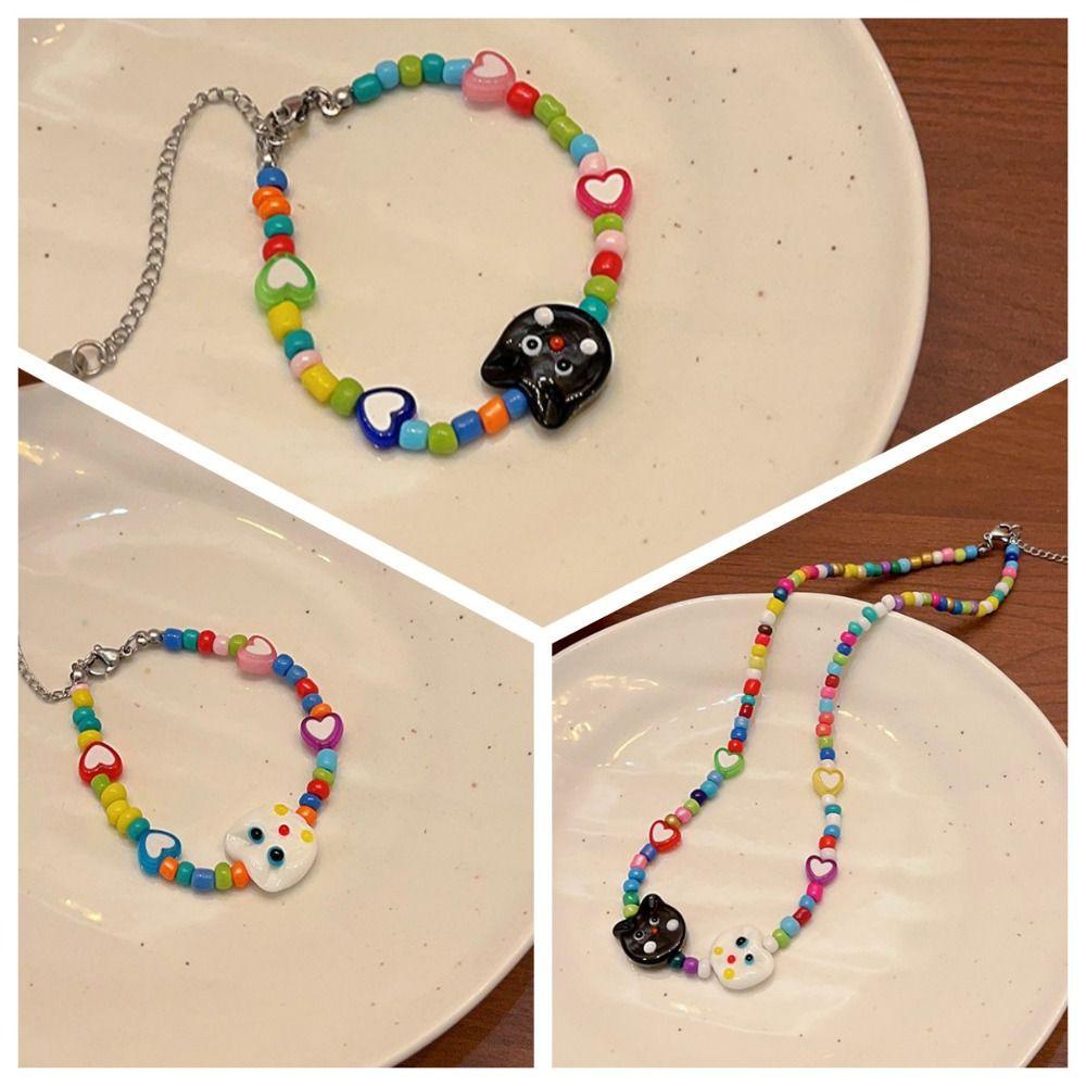 Mxbeauty Kalung Dopamin Childlike Fashion Jewelry Kitten Bracelet Heart Candy Color Animal Cat Bracelet Untuk Hadiah Ulang Tahun