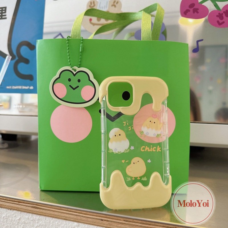 3d Ice Cream Shockproof Soft Tpu Phone Back Case Kompatibel Untuk IPhone XR X XS Max 7Plus 11 13 14 12 Pro Max 8Plus 7 8 Plus Kartun Anak Ayam Lucu Ponsel Cover