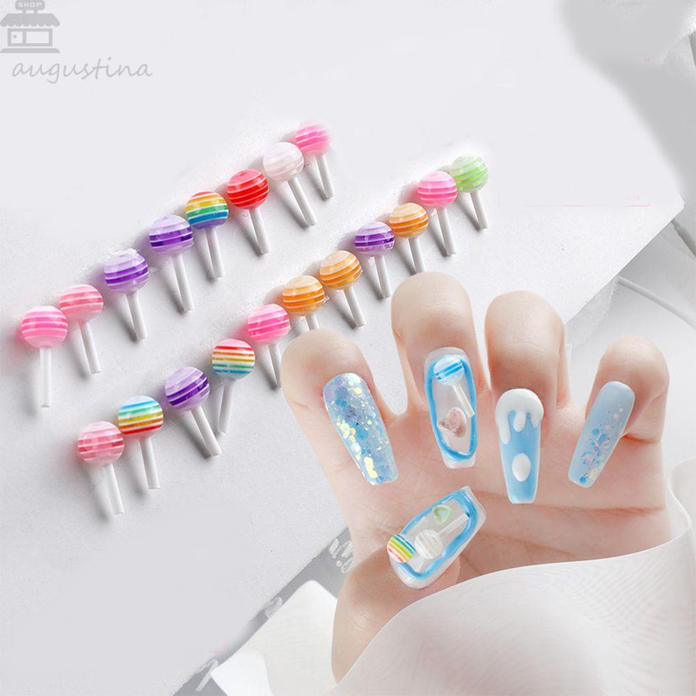 AUGUSTINA Agustina Nail Charms Resin 10Pcs Lollipop Manicure Candy Perlengkapan Kuku Dekorasi Kuku