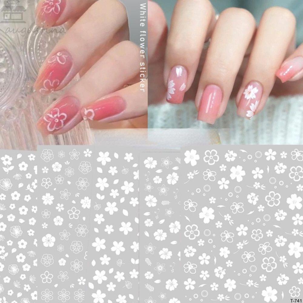 AUGUSTINA Agustina Bunga Sakura Stiker Kuku Es Kamelia Elegan Kuku Kecantikan Hiasan Kuku Salon Kuku Manicuring Sticker DIY Nail Art Dekorasi