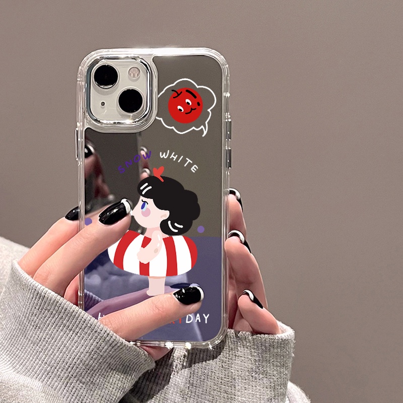 IPHONE Lifebuoy Girl Mirror Phone Case Kompatibel Untuk Iphone11 12 13 14 12Pro 13Pro 14Pro Pro Max XR X XS Max Electroplating Tombol Perlindungan Mirror Cover