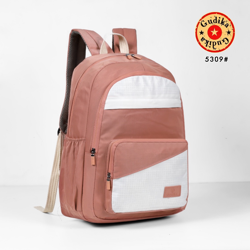 Tas GUDIKA 2tone 5309 - Tas Ransel Laptop Wanita Kekinian Import Original Bahan Nylon Waterproof Anti Air Premium Korea Terbaru bisa muat banyak barang dan banyak slot