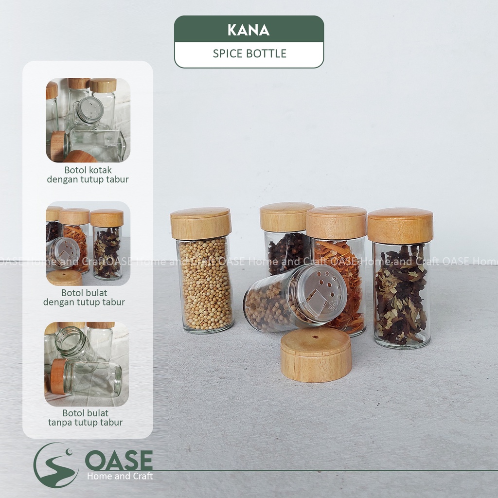 Botol Bumbu Kaca Tutup Kayu dengan Spice Lid