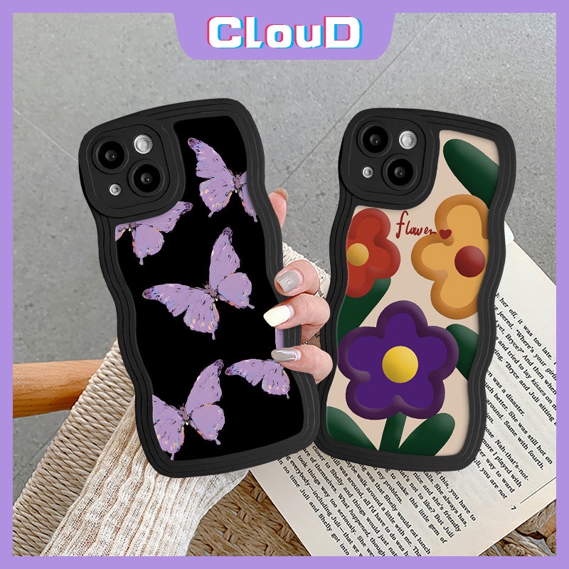 Case Untuk Infinix Hot 11 10 12 9 Play Hot20 10 9 11s 10s 12i 20s 10Lite 12 8 Pro Smart 45 6 Plus 10 Pro Note 12 G96 Kupu-Kupu Cantik Bunga Segar Tepi Bergelombang Soft Case