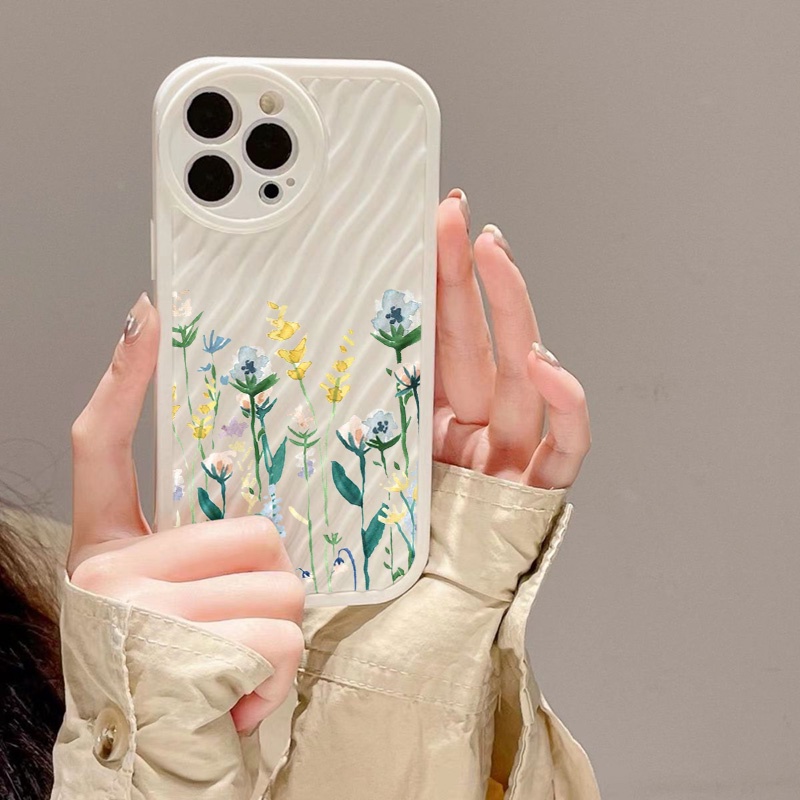 IPHONE Lukisan Cat Air Bunga Riak Air Casing Ponsel Kompatibel Untuk Iphone11 13 12 14 Pro Max14 Plus XR X XS MAX 7Plus 8Plus 7 8 SE 2020 2022 Sarung Tahan Guncangan