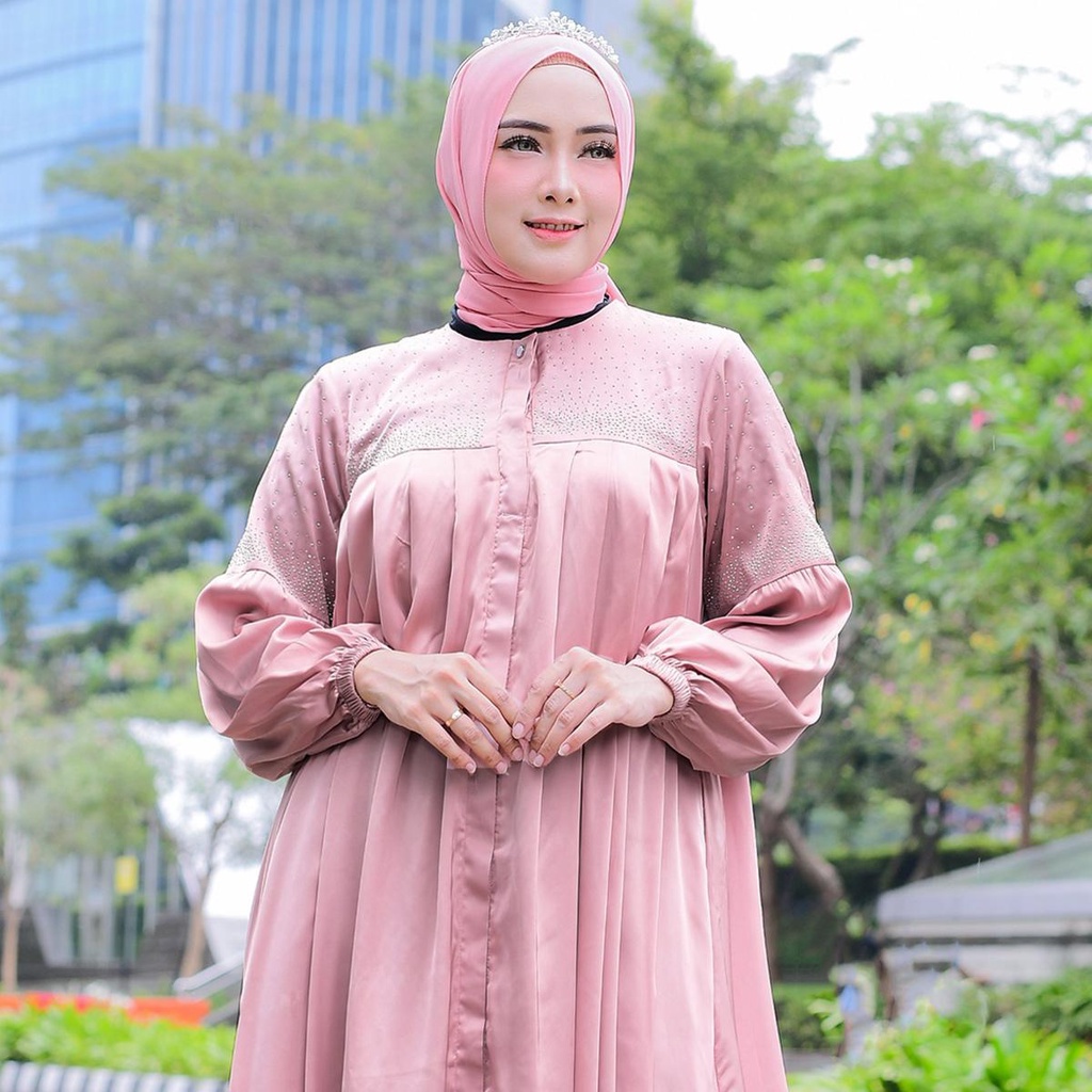 Ofcourse Sally Dress Muslim Wanita Gamis Armani Silk Kombinasi Payet Mutiara